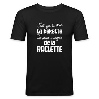 Cadeau humour raclette beauf fan de fromages - T-shirt près du corps Homme - noir - Devant - Nik (191cm)
