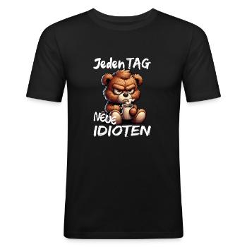 Morgenmuffel- Kaffee Bär - Männer Slim Fit T-Shirt - Schwarz - Vorne - Nik (191cm)