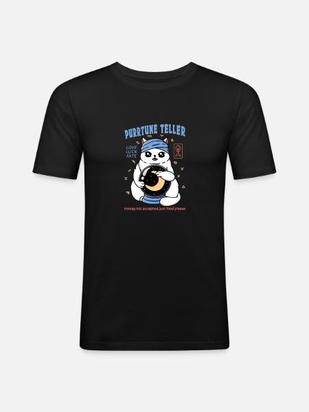 Cat Purrtune Teller - Men's Slim Fit T-Shirt - black