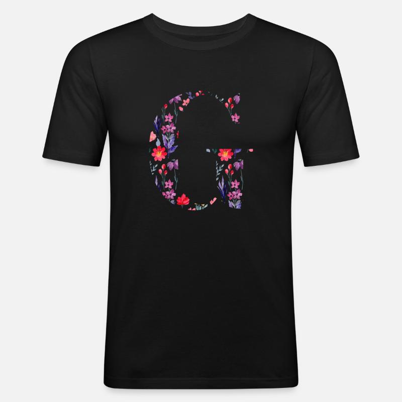 Personalisierter Blumenbuchstabe g - Geschenkidee - Männer Slim Fit T-Shirt - Schwarz