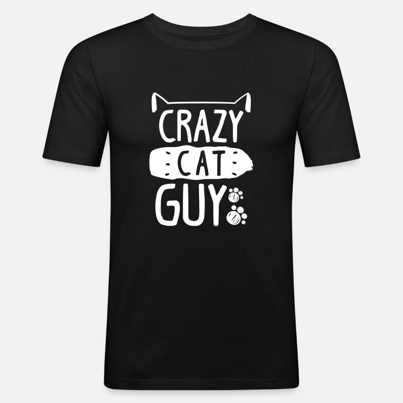 Crazy Cat Guy - Männer Slim Fit T-Shirt - Schwarz