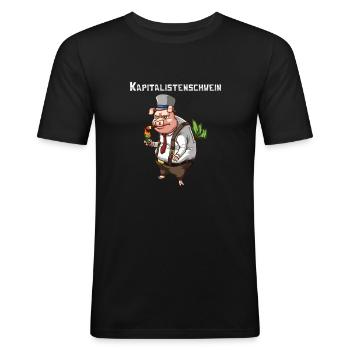 Kapitalistenschwein Geld Kapitalismus Sparschwein - Männer Slim Fit T-Shirt - Schwarz - Vorne - Nik (191cm)