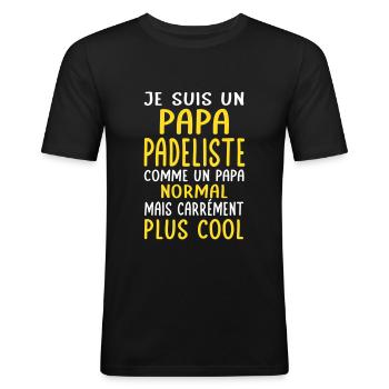 Papa padeliste comme papa normal plus cool - T-shirt près du corps Homme - noir - Devant - Nik (191cm)