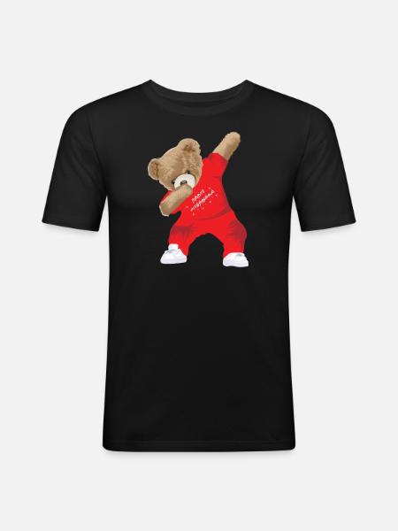 Dabbing Teddy - Männer Slim Fit T-Shirt - Schwarz