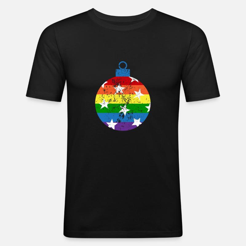 Regenbogen Weihnachtskugel Queer Gay Pride - Männer Slim Fit T-Shirt - Schwarz