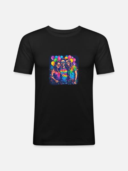Rainbow Connection Embrace, Happy Pride - Men's Slim Fit T-Shirt - black