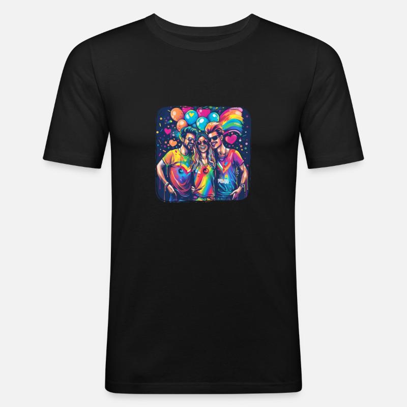 Rainbow Connection Embrace, Happy Pride - Männer Slim Fit T-Shirt - Schwarz