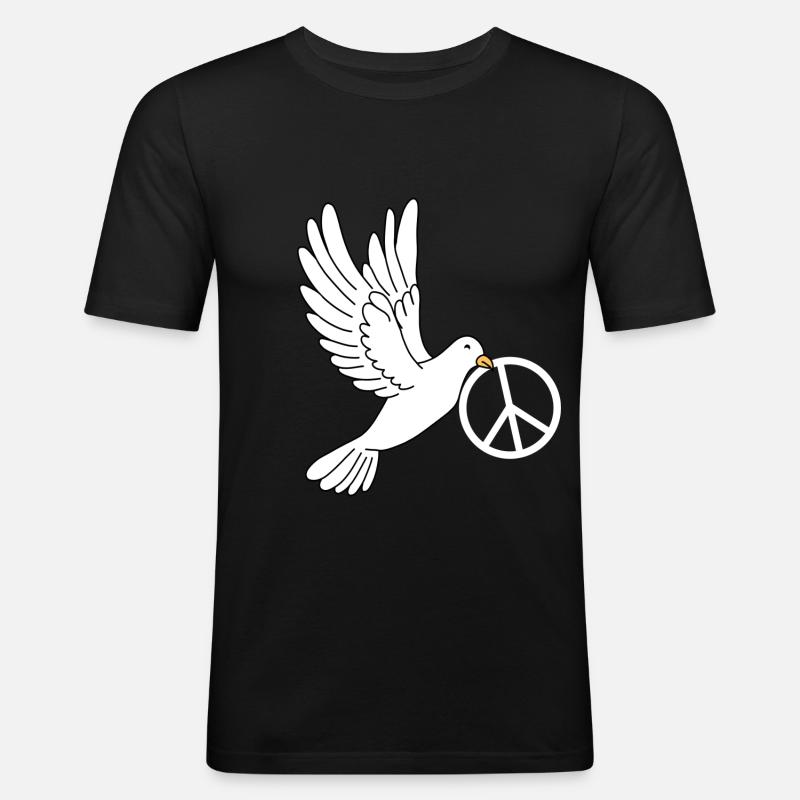 Friedenstaube mit Peacezeichen - Männer Slim Fit T-Shirt - Schwarz