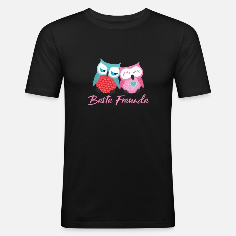 Beste Freunde Eulen rosa - Männer Slim Fit T-Shirt - Schwarz
