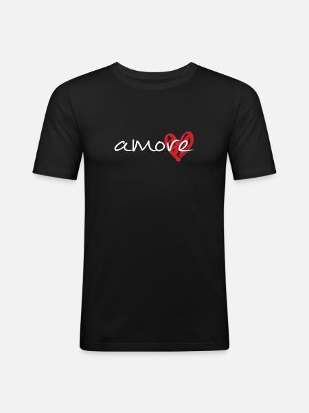 Amore mit Herz - Männer Slim Fit T-Shirt - Schwarz