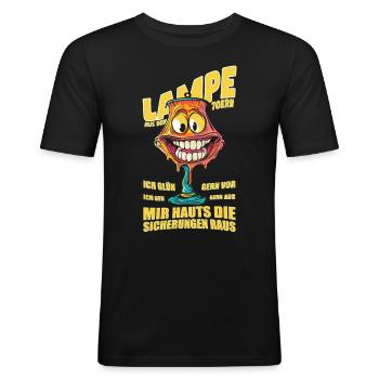 Lampe aus den 70ern. Ich glüh gern vor, ich geh... - Männer Slim Fit T-Shirt - Schwarz - Vorne - Nik (191cm)