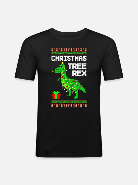 Tree Rex Ugly Christmas - Slim Fit T-skjorte for menn - svart