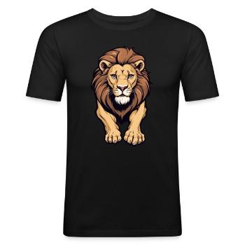 Lion Illustration - T-shirt près du corps Homme - noir - Devant - Nik (191cm)