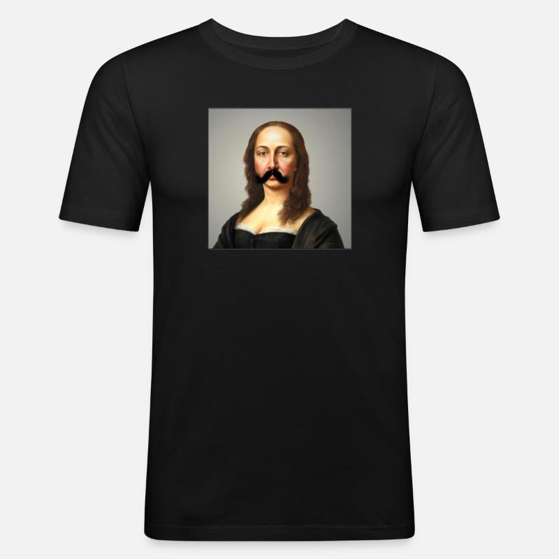 Mona lisa mit Schnurrbart! - Männer Slim Fit T-Shirt - Schwarz