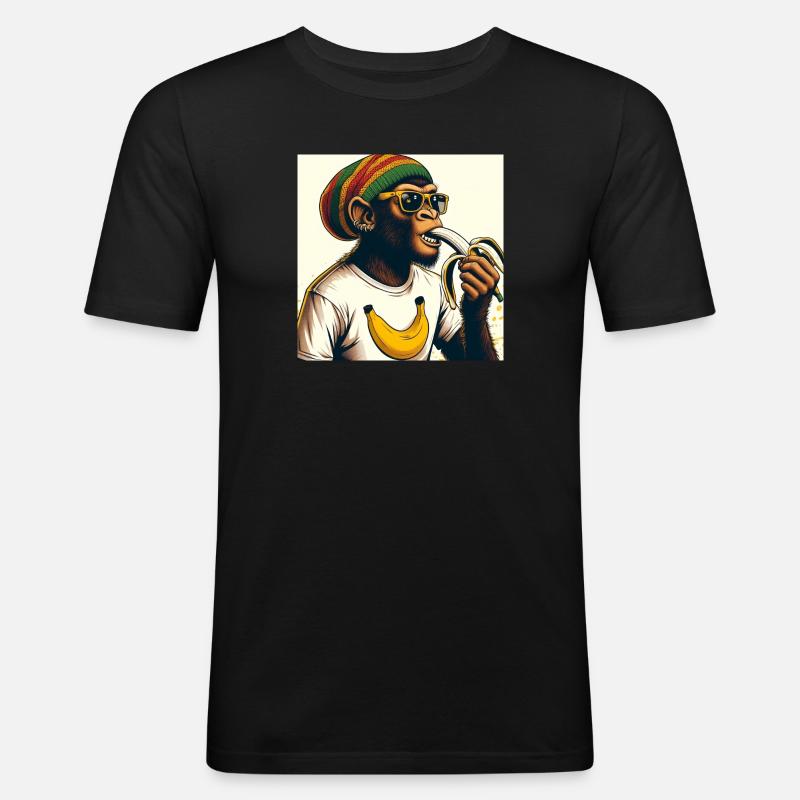 Cool monkey eats banana - Men's Slim Fit T-Shirt - black