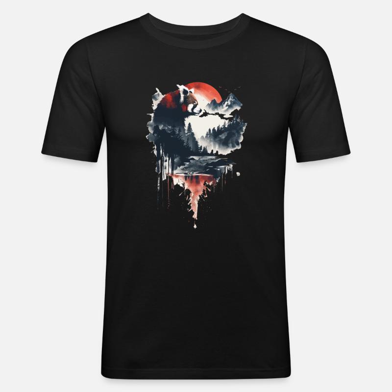 Roter Panda - Männer Slim Fit T-Shirt - Schwarz