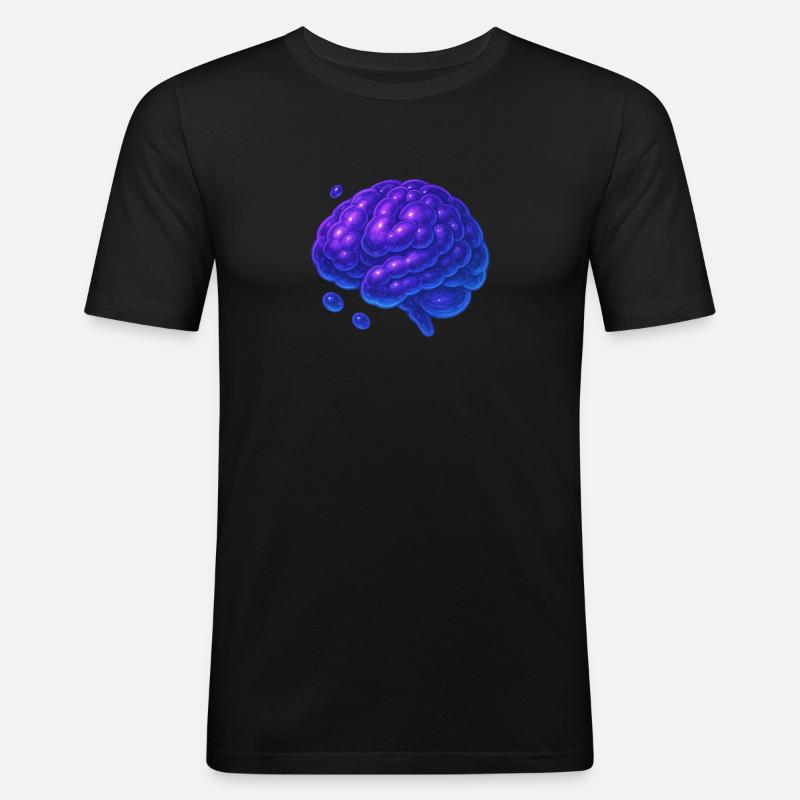 3D Gehirn Molekular Blau Lila - Männer Slim Fit T-Shirt - Schwarz