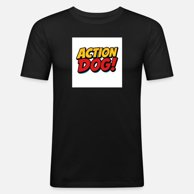 Action Hund Comic Stil - Männer Slim Fit T-Shirt - Schwarz