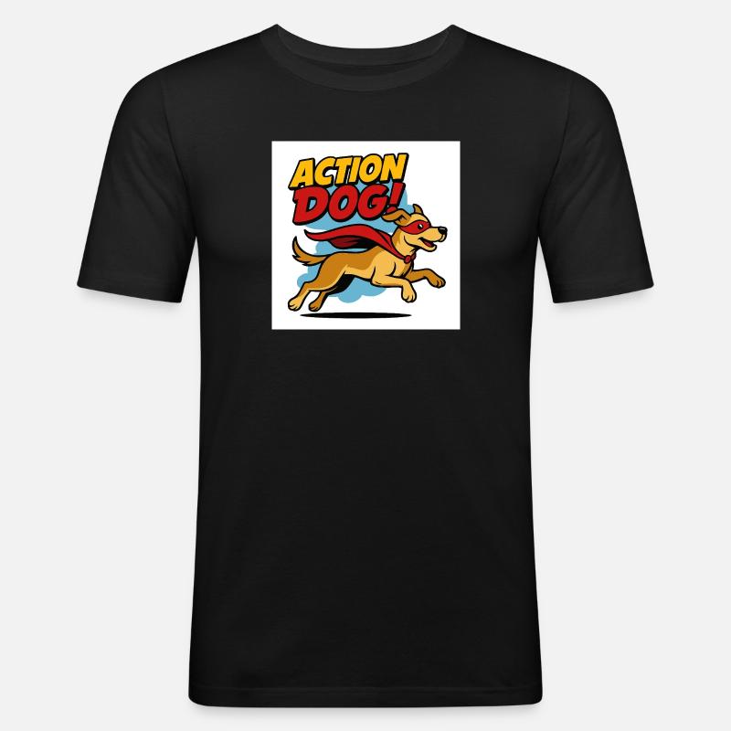 Action Hund Superheld - Männer Slim Fit T-Shirt - Schwarz