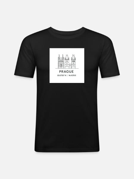 Prague Line Art Silhouette Landmark - Men's Slim Fit T-Shirt - black