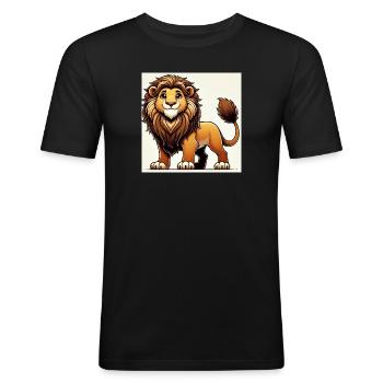 Lion cartoon chaleureux - T-shirt près du corps Homme - noir - Devant - Nik (191cm)