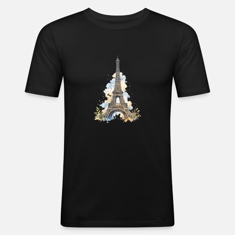 Wasserfarbe Eiffelturm Impression - Männer Slim Fit T-Shirt - Schwarz
