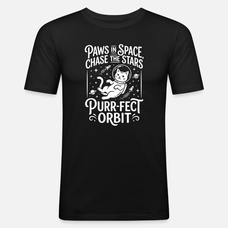 Pattes dans l’espace – Orbite Ronron-parfaite - T-shirt près du corps Homme - noir