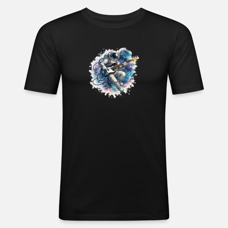 Astronaute spatial avec basse - T-shirt près du corps Homme - noir