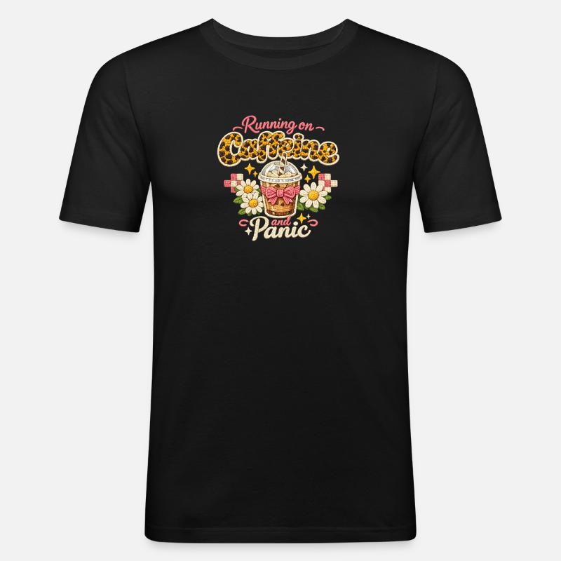 Running on Coffee and Panic - Männer Slim Fit T-Shirt - Schwarz