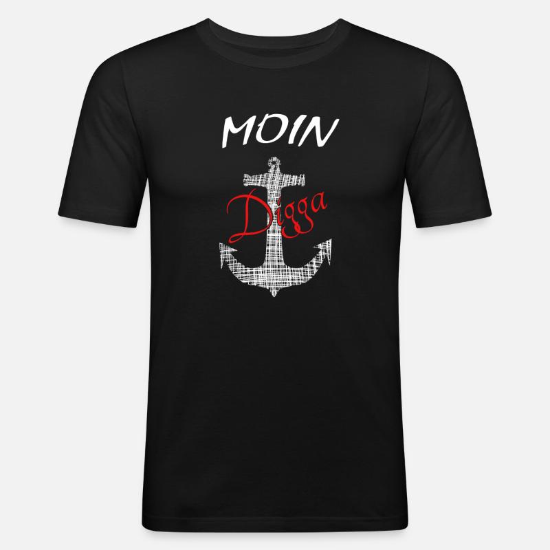 Moin Digga Ankerdesign - Männer Slim Fit T-Shirt - Schwarz