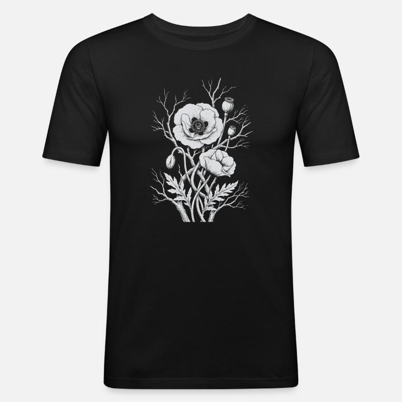 Mohnblumen - Männer Slim Fit T-Shirt - Schwarz