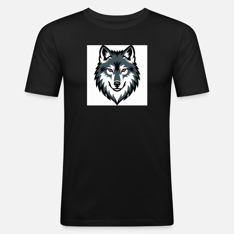 Wolf Graphic Emblem - Männer Slim Fit T-Shirt - Schwarz
