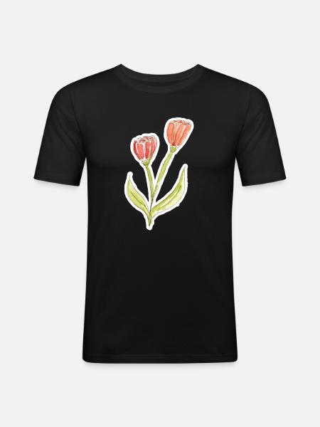 Wasserfarbene Tulpe - Männer Slim Fit T-Shirt - Schwarz