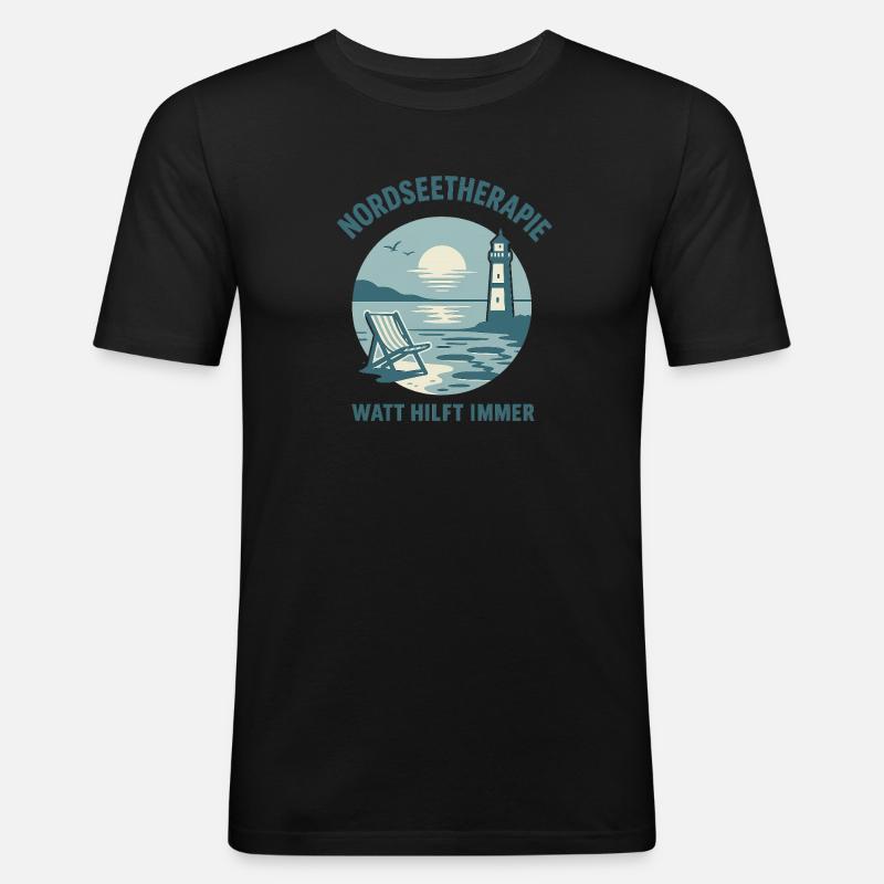 Nordseetherapie - Watt hilft immer - Männer Slim Fit T-Shirt - Schwarz