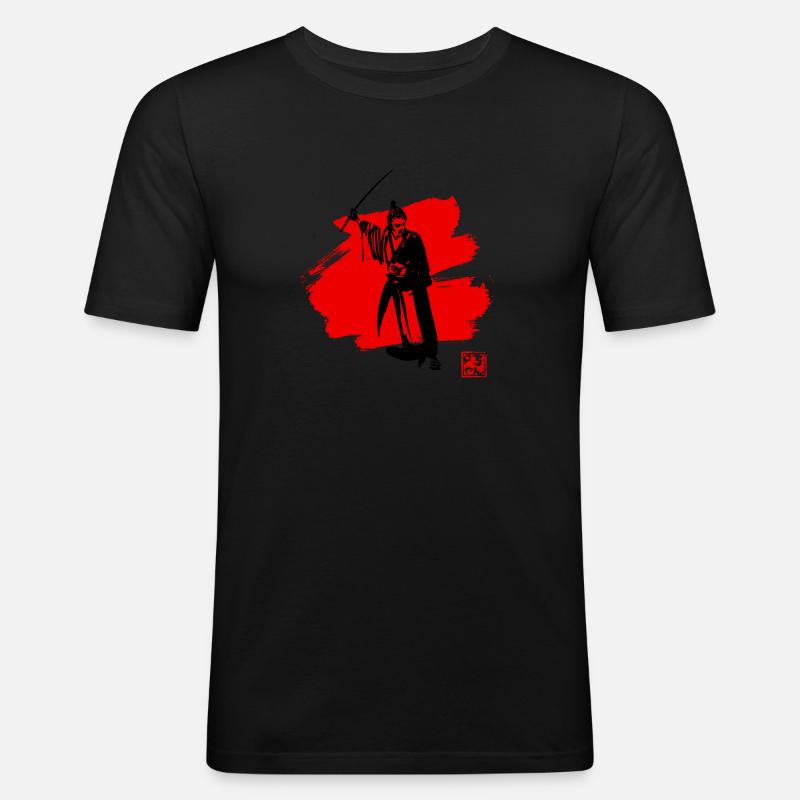 Samurai Rot - Männer Slim Fit T-Shirt - Schwarz