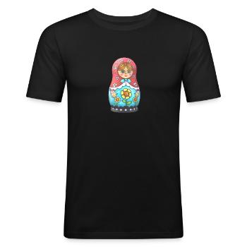 Babushka Matroschka - Männer Slim Fit T-Shirt - Schwarz - Vorne - Nik (191cm)