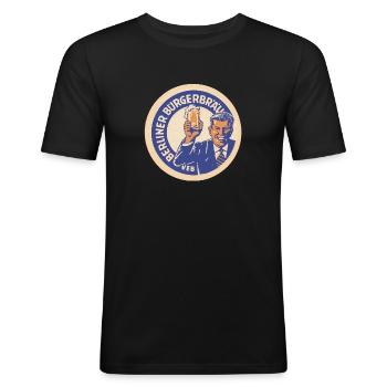 VEB Berliner Buergerbraeu - Männer Slim Fit T-Shirt - Schwarz - Vorne - Nik (191cm)