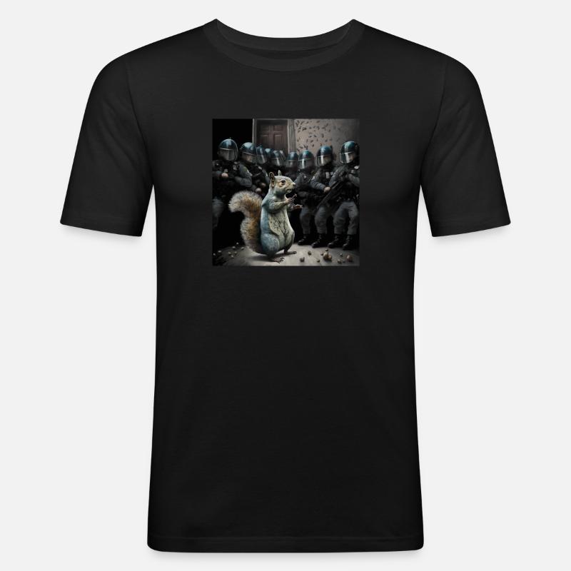 Ein Eichhörnchen probt den Aufstand - Männer Slim Fit T-Shirt - Schwarz