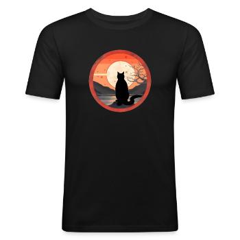 Chat japonais au coucher du soleil #1 - T-shirt près du corps Homme - noir - Devant - Nik (191cm)