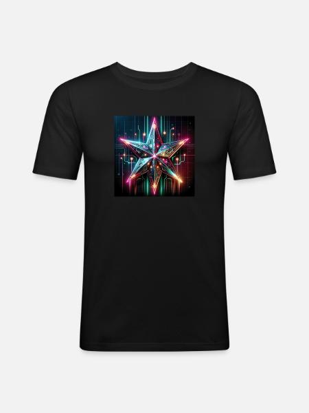 Cyberpunk Weihnachtsstern - Männer Slim Fit T-Shirt - Schwarz