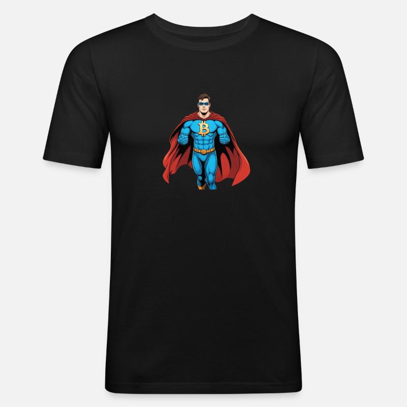 bitcoin superhero comic style - Männer Slim Fit T-Shirt - Schwarz