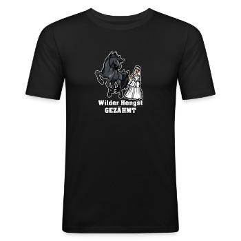 Wilder Hengst Gezähmt Geschenk Junggesellen Pferd - Männer Slim Fit T-Shirt - Schwarz - Vorne - Nik (191cm)