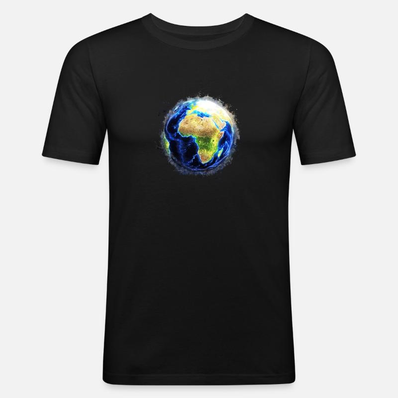 Welt Globus hell glühend - Männer Slim Fit T-Shirt - Schwarz