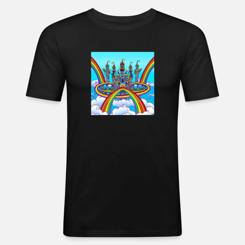 comic castle with rainbow bridge - Männer Slim Fit T-Shirt - Schwarz