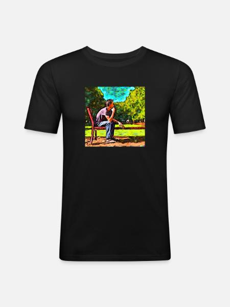 Nachdenklich im Park - Männer Slim Fit T-Shirt - Schwarz
