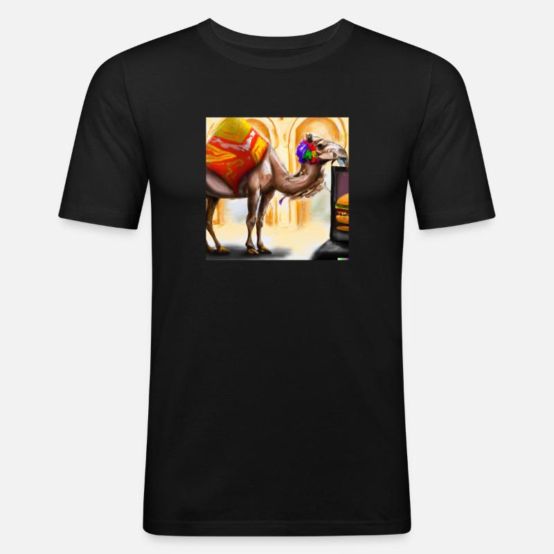 Kamel in der digitalen Kunst - Männer Slim Fit T-Shirt - Schwarz