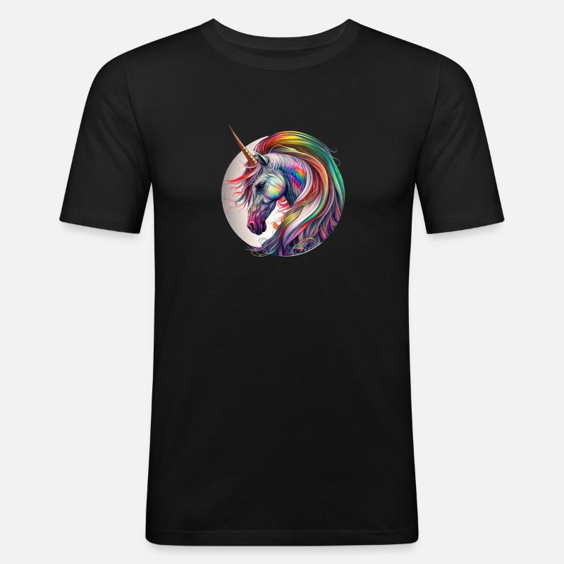 Regenbogen Einhorn - Männer Slim Fit T-Shirt - Schwarz