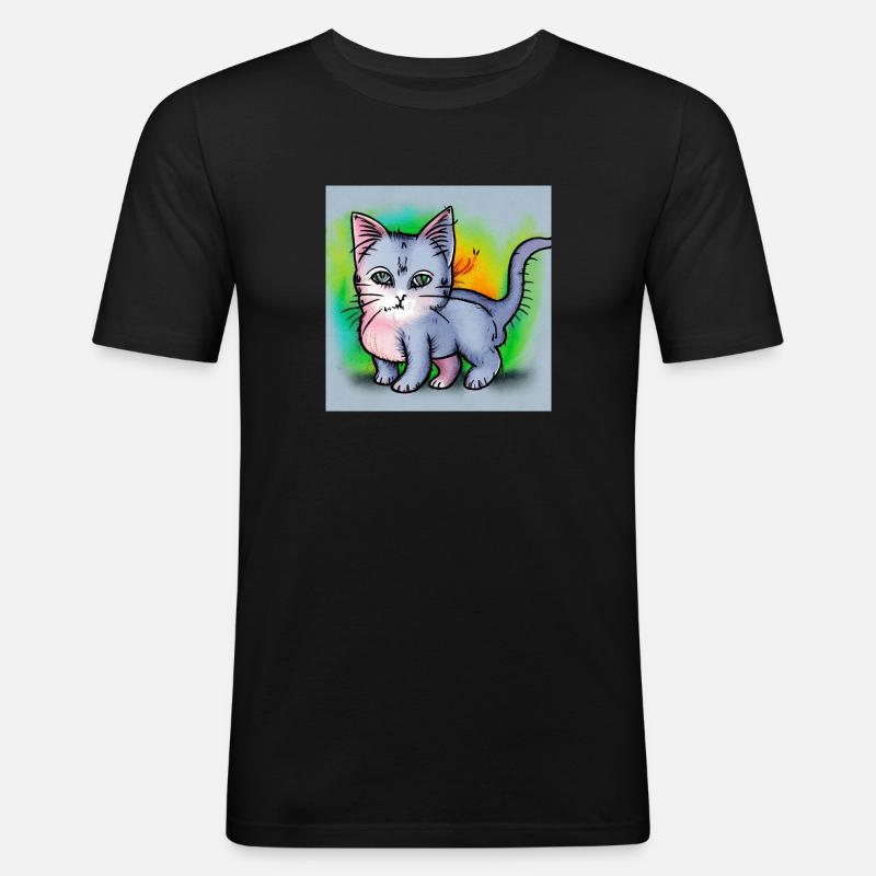 Illusion CAT - Männer Slim Fit T-Shirt - Schwarz