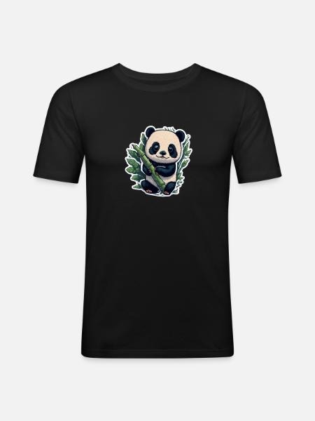 Cute Panda with Bamboo - Männer Slim Fit T-Shirt - Schwarz