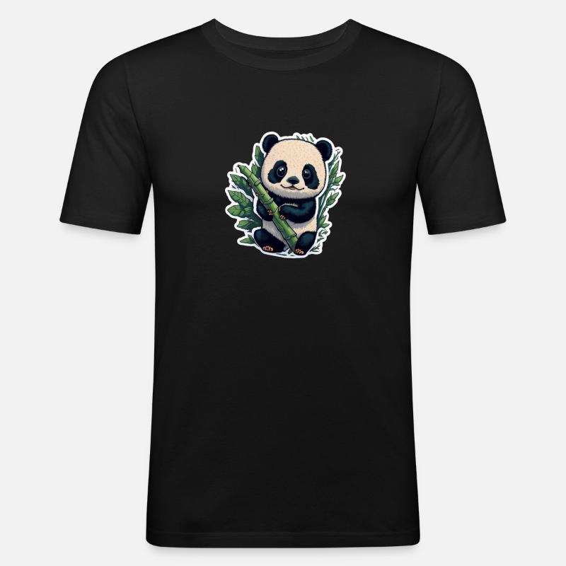 Cute Panda with Bamboo - Men's Slim Fit T-Shirt - black